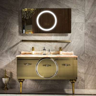 Saving Space Bathroom Furniture Stainless Steel Vanity Washing Machine Cabinet with LED mirror